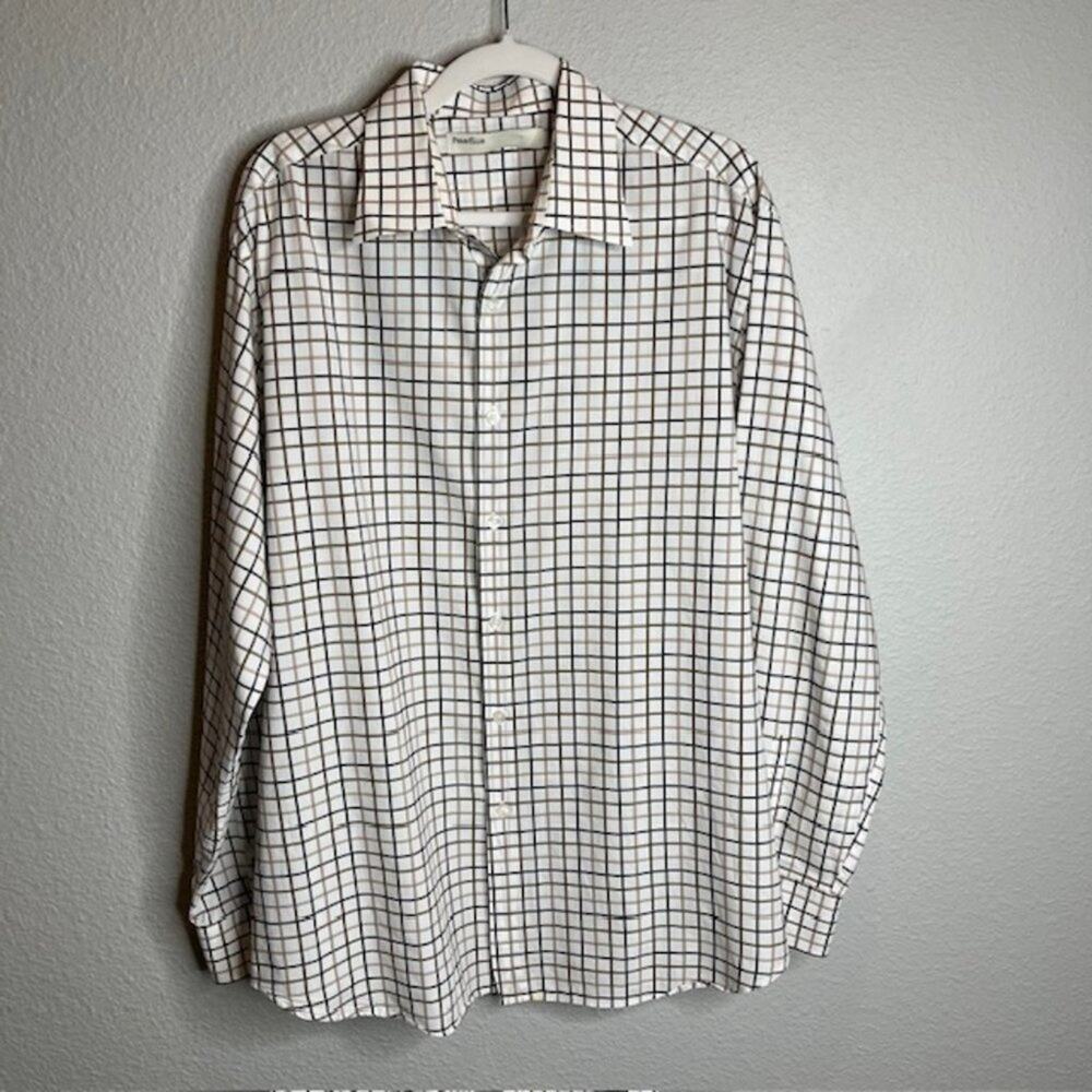 Perry Ellis Brown Plaid Shirt XL Cotton Button Down Long Sleeve Dadcore Normcore